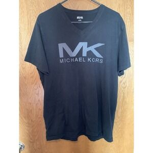 MICHAEL KORS MEN BLACK V-NECK SHORT SLEEVE T-SHIRT SIZE XL MK GRAPHIC COTTON